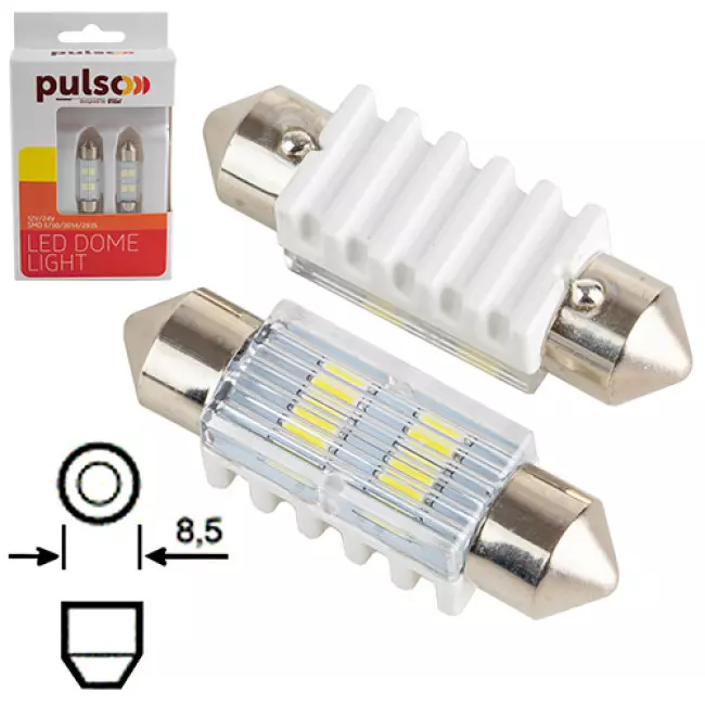 Лампа PULSO софитные LED SV8.5 T11x36 мм 4 SMD-5730 9-18v 90 Лм (LP-64036) Лампа PULSO софитные LED SV8.5 T11x36 мм 4 SMD-5730 9-18v 90 Лм (LP-64036)