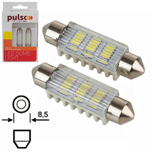 Лампа PULSO софитные LED SV8.5 T11x41 мм 6 SMD-5730 9-18v 100 Лм (LP-64041) Лампа PULSO софитные LED SV8.5 T11x41 мм 6 SMD-5730 9-18v 100 Лм (LP-64041)