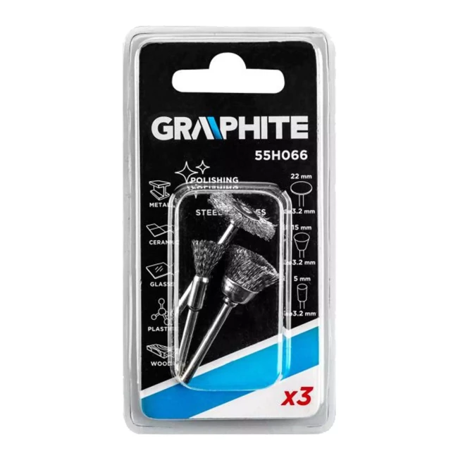 Набор стальных проволочных щеток GRAPHITE 3 шт (55H066)