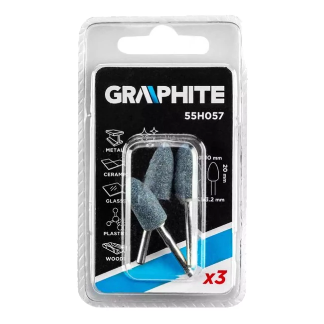 Шлифовальные камни GRAPHITE 10 х 20 мм пуля 3 шт (55H057)