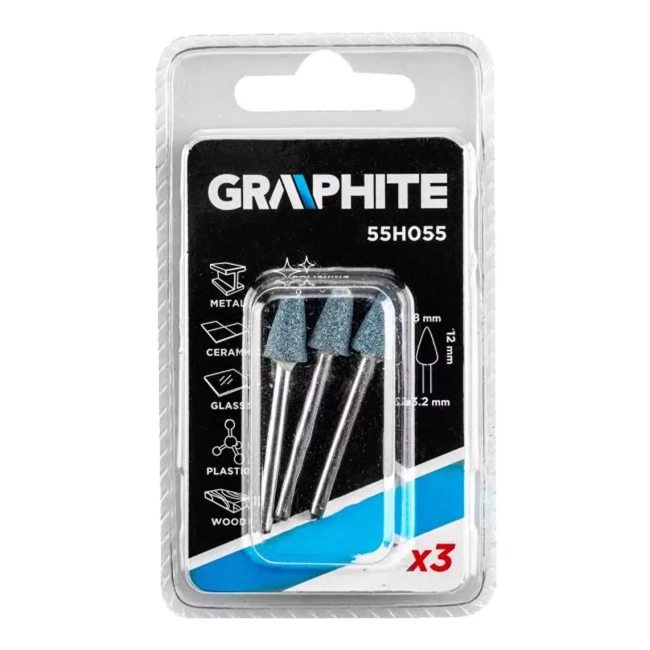 Шлифовальные камни GRAPHITE 8 х 12 мм конус 3 шт (55H055)