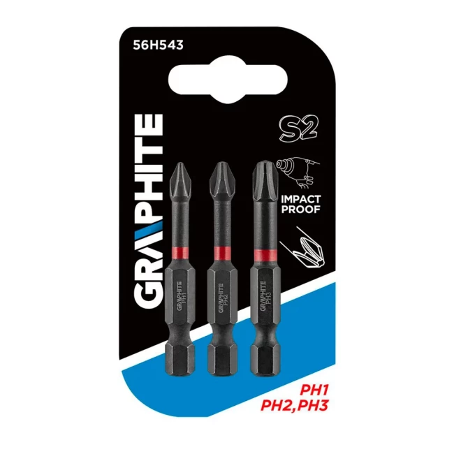 Биты GRAPHITE ударные PH1/2/3 x 50 мм 3 шт (56H543)