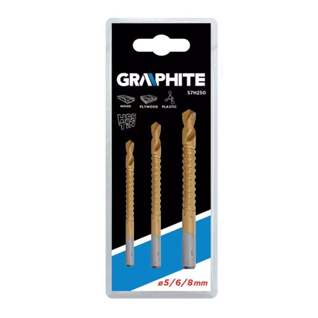 Сверло-фреза GRAPHITE HSS-TiN 5-8 мм 3 шт (57H250)