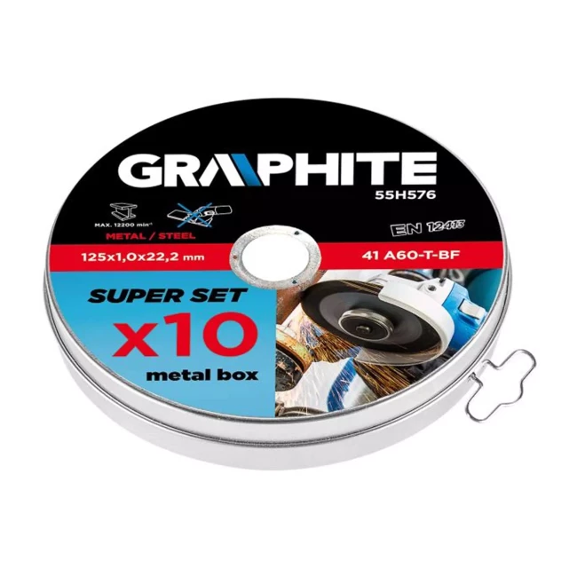 Диск отрезной по металлу GRAPHITE 125 x 1.0 х 22.2 мм 10 шт (55H576)