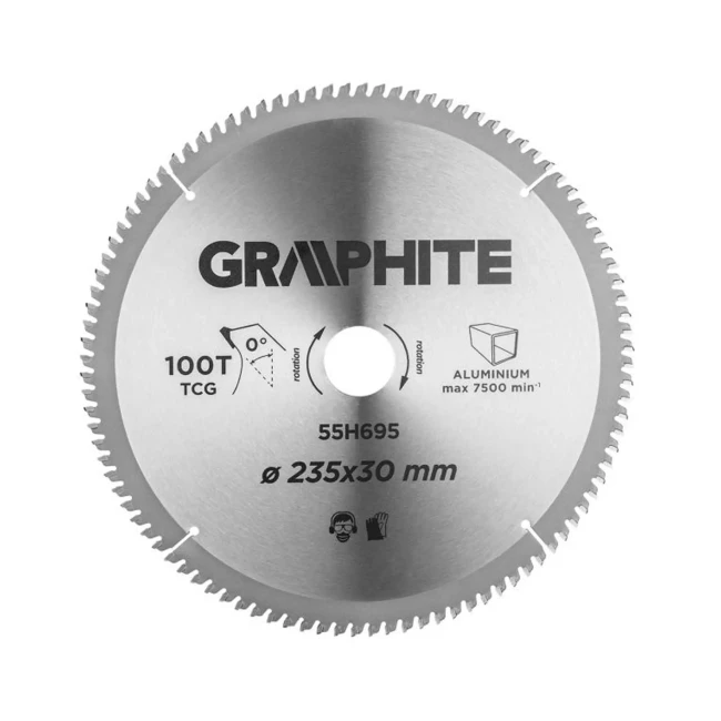 Диск пильний GRAPHITE 235*30 мм 100 зубів алюміній (55H695) Диск пильний GRAPHITE 235*30 мм 100 зубів алюміній (55H695)