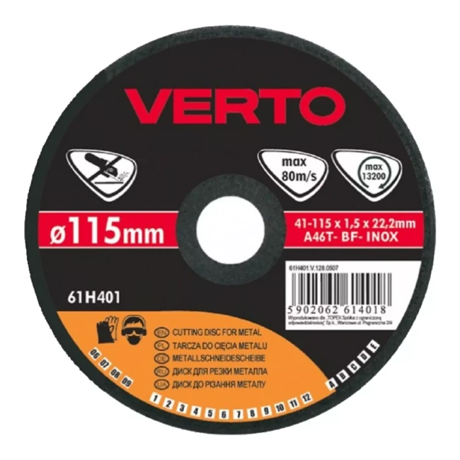 Круг отрезной по металлу VERTO 115 x 1.0 x 22.2 мм (61H404) Круг отрезной по металлу VERTO 115 x 1.0 x 22.2 мм (61H404)