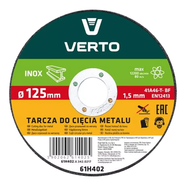 Круг отрезной по металлу VERTO 125 x 1.5 x 22.2 мм (61H402)