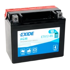 Мото акумулятор EXIDE AGM 6СТ-10Ah Аз 12В 150А (EN) ETX12-BS (98020)