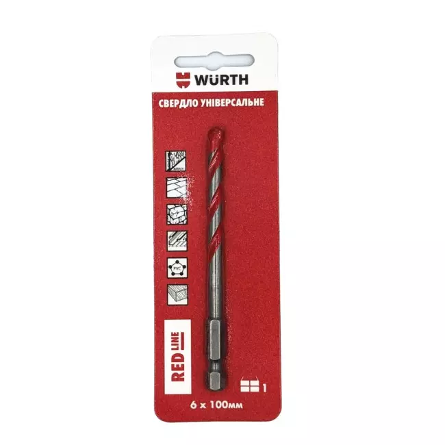 Свердло універсальне WURTH Red Line 6х100мм (1641206010) Свердло універсальне WURTH Red Line 6х100мм (1641206010)