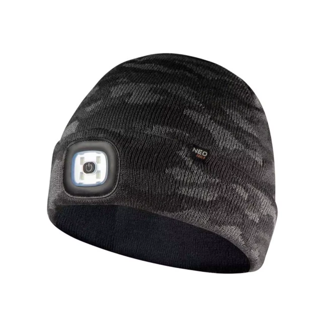 Шапка с фонариком NEO TOOLS, двухслойная, CAMO URBAN (81-632)