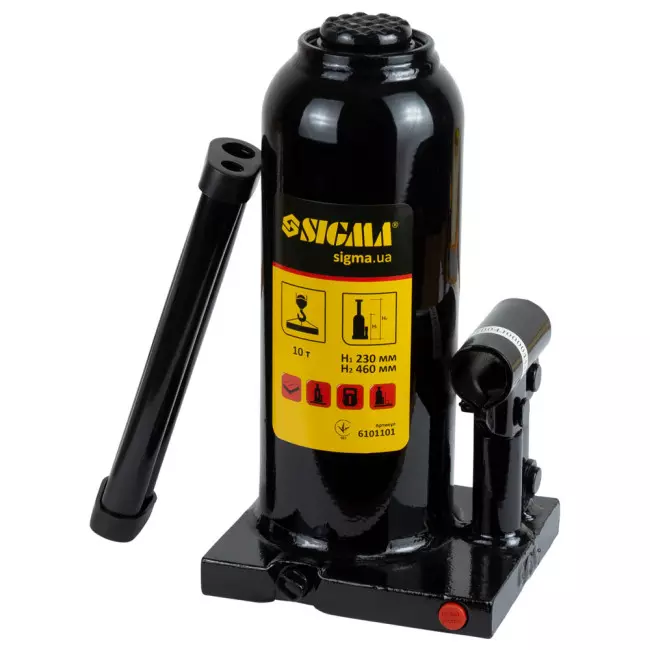 Домкрат гидравлический SIGMA бутылочный 10т H 230-460мм (6101101) Домкрат гидравлический SIGMA бутылочный 10т H 230-460мм (6101101)