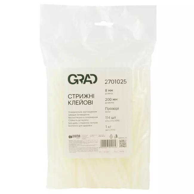 Стержни клеевые GRAD 8х200мм 1кг прозрачные (2701025) Стержни клеевые GRAD 8х200мм 1кг прозрачные (2701025)