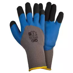 Перчатки трикотажные GRAD с частичным латексным вспененным покрытием утепленные р10 (синий манжет) 12 пар (9445745)