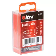 Набор бит ULTRA PН2х25мм 1/4" 25 шт S2 пластиковый кейс (4010202)