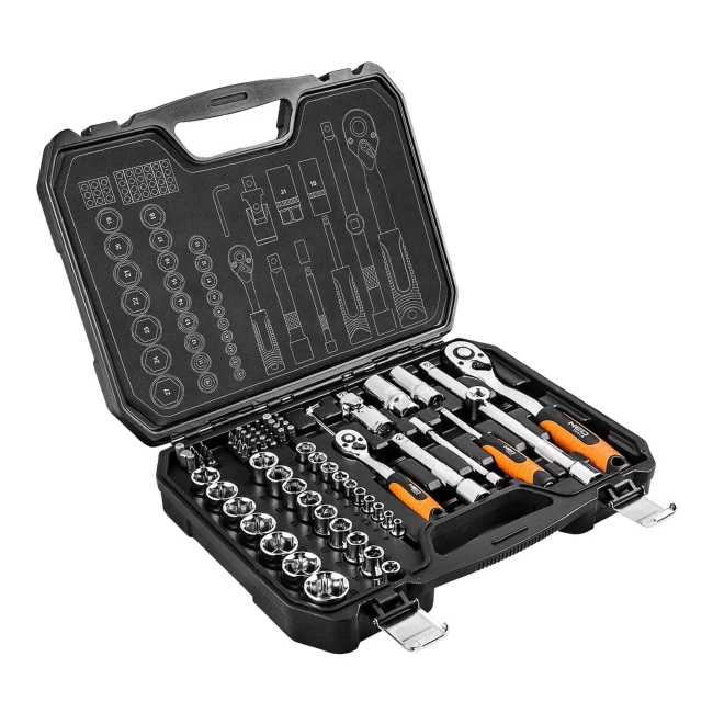 Набор сменных головок NEO TOOLS 1/2", 1/4" CrV 73 шт (08-673) Набор сменных головок NEO TOOLS 1/2", 1/4" CrV 73 шт (08-673)