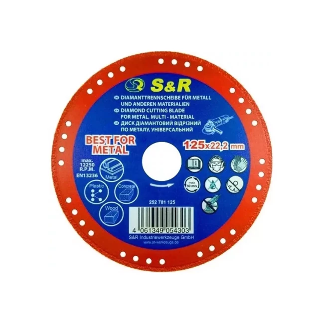 Круг алмазный S&R 125x22.2мм по металлу (252781125) Круг алмазный S&R 125x22.2мм по металлу (252781125)