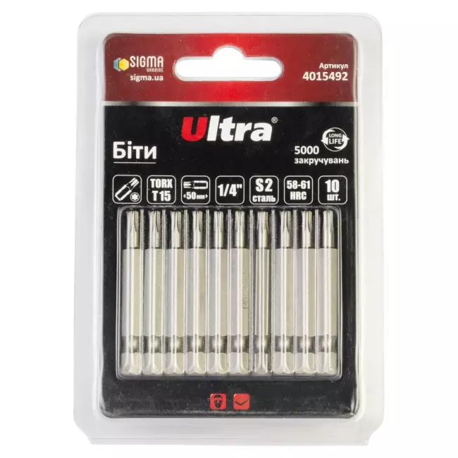 Біти ULTRA TORX 15х50мм ¼" 10 шт S2 блістер (4015492)