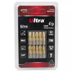 Биты ULTRA PH2х25мм ¼" 10 шт S2 TIN блистер (4014152)