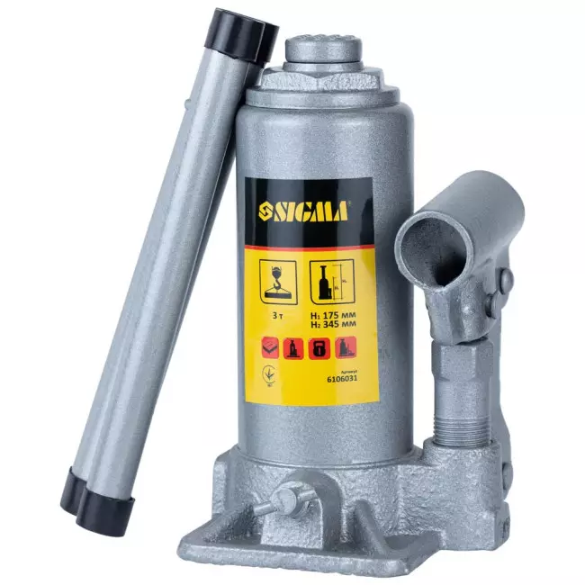 Домкрат гидравлический бутылочный SIGMA 3т H 175-345мм Standard (6106031)