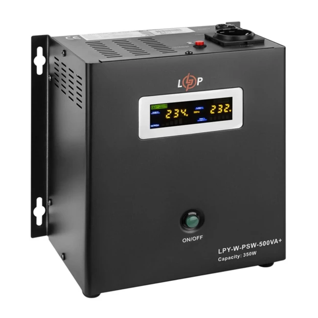 ДБЖ LogicPower LPY-W-PSW-500VA+(350Вт)5A/10A,Lin.int., AVR, 1 x євро, LCD, метал, з правильною синусоїдою 12V,2LP (LP4142)