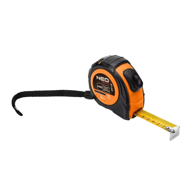 Рулетка NEO TOOLS рулонная стальная 3 м х 16 мм, автоблокировка, две кнопки стоп (67-221) Рулетка NEO TOOLS рулонная стальная 3 м х 16 мм, автоблокировка, две кнопки стоп (67-221)