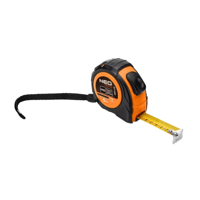 Рулетка NEO TOOLS рулонна сталева 5 м х 19 мм, автоблокування, дві кнопки стоп (67-222) Рулетка NEO TOOLS рулонна сталева 5 м х 19 мм, автоблокування, дві кнопки стоп (67-222)