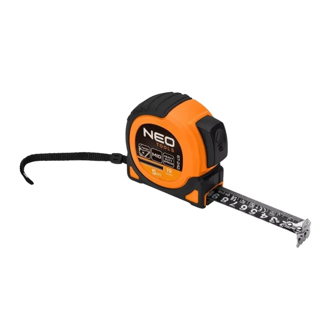 Рулетка NEO TOOLS сталева Super Black 5 м х 19 мм, автоблокування, дві кнопки стоп, магніт (67-242)