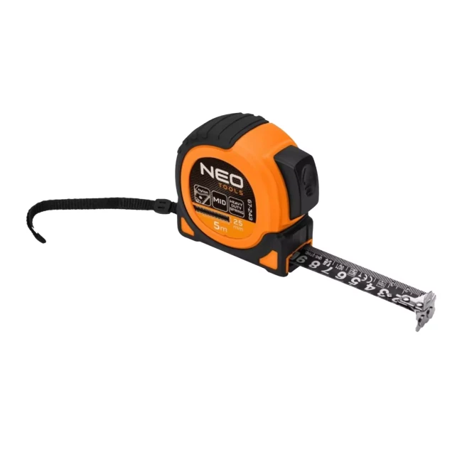 Рулетка NEO TOOLS сталева Super Black 5 м х 25 мм, автоблокування, дві кнопки стоп, магніт (67-243) Рулетка NEO TOOLS сталева Super Black 5 м х 25 мм, автоблокування, дві кнопки стоп, магніт (67-243)