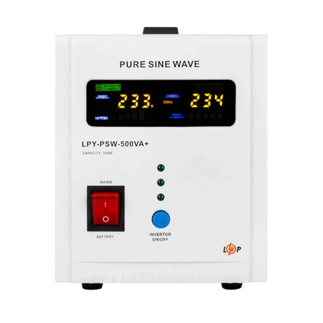 ДБЖ LogicPower LPY-PSW-500VA+, Lin.int., AVR, 2x x євро, LCD, метал, з правильною синусоїдою 12V (LP4152)