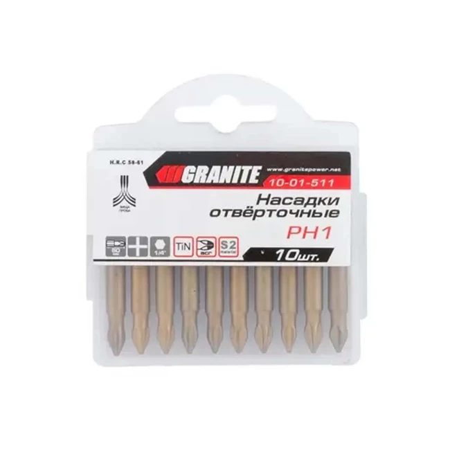 Насадка отверточная Granite PH1 50 мм 1/4 50 мм 1/4 S2/TITAN набор 10 шт Насадка отверточная Granite PH1 50 мм 1/4 50 мм 1/4 S2/TITAN набор 10 шт