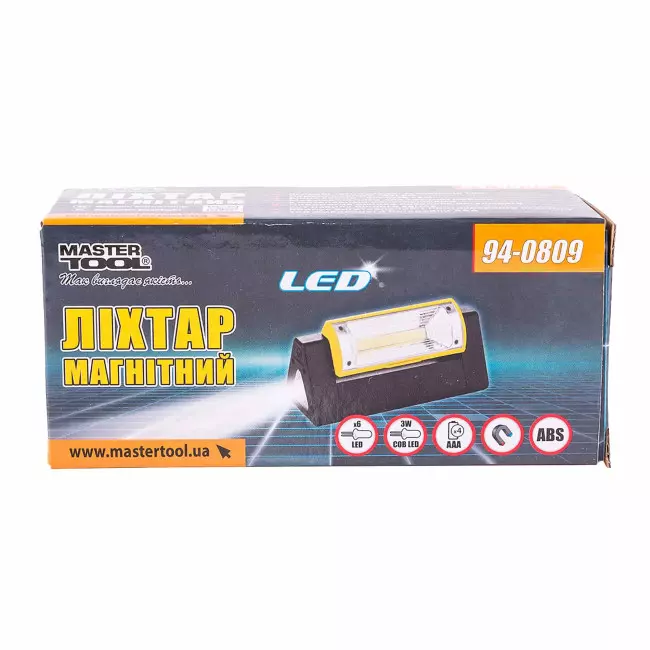 Ліхтар магнітний MASTER TOOL з регулюванням нахилу бічного світла, 6 x LED + COB LED (94-0809)