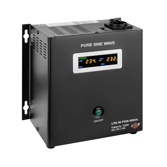 ИБП LogicPower LPA-W-PSW-500VA (350Вт)2A/5A/10A, Lin.int., AVR, 1 x евро, LCD, металл, с правильной синусоидой 12V (LP7145)
