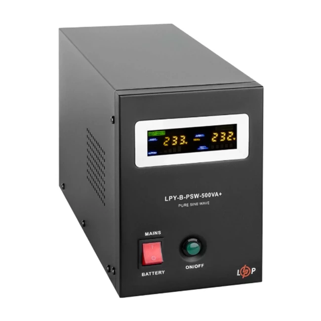 ДБЖ LogicPower LPY-B-PSW-500VA+ (350Вт)5A/10A,Lin.int., AVR, 2 x євро, LCD, метал, з правильною синусоїдою 12V (LP4149)