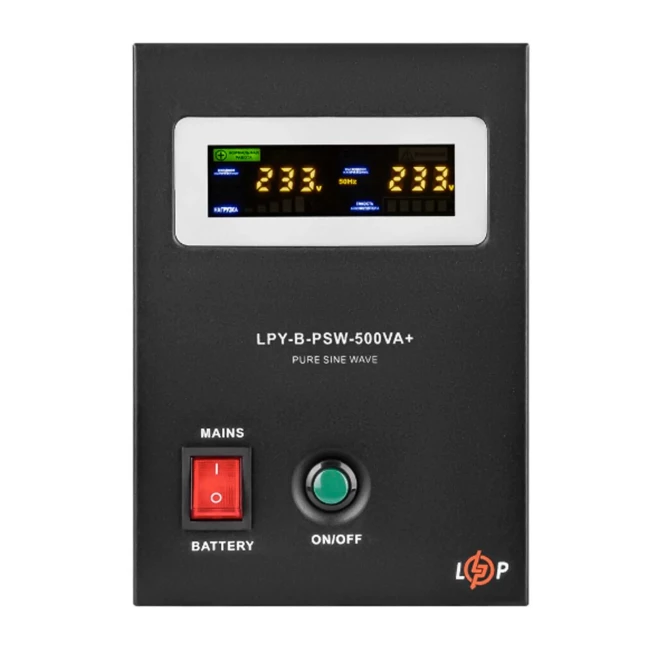ДБЖ LogicPower LPY-B-PSW-500VA+ (350Вт)5A/10A,Lin.int., AVR, 2 x євро, LCD, метал, з правильною синусоїдою 12V (LP4149)