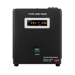 ДБЖ LogicPower LPA-W-PSW-500VA (350Вт)2A/5A/10A, Lin.int., AVR, 1 x євро, LCD, метал, з правильною синусоїдою 12V