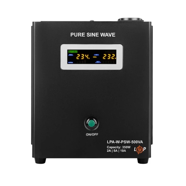 ИБП LogicPower LPA-W-PSW-500VA (350Вт)2A/5A/10A, Lin.int., AVR, 1 x евро, LCD, металл, с правильной синусоидой 12V (LP7145)