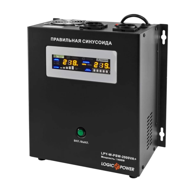ДБЖ LogicPower LPY-W-PSW-2000VA+ (1400Вт)10A/20A,Lin.int., AVR, 2 х євро, метал, настінний (LP4146)