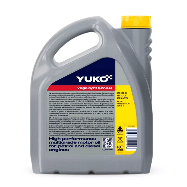 Моторное масло YUKO VEGA SYNT 5W-40 SL/CF 4л (4823110401453)