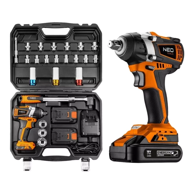 Гайковерт NEO TOOLS аккумуляторный ударный 2x18V/2.0Ah с набором головок 1/2" (08-600)