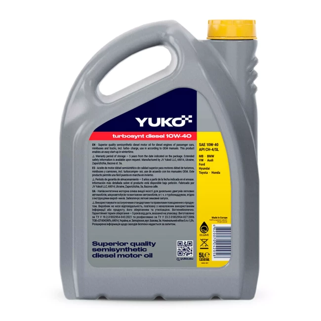 Моторное масло Yuko TURBOSYNT DIESEL 10W-40 5л (4820070242058)