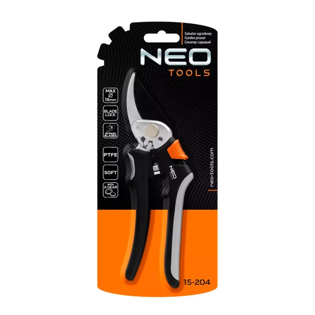 Секатор обходной NEO TOOLS 200 мм, диапазон до 18 мм, с шестерней (15-204)