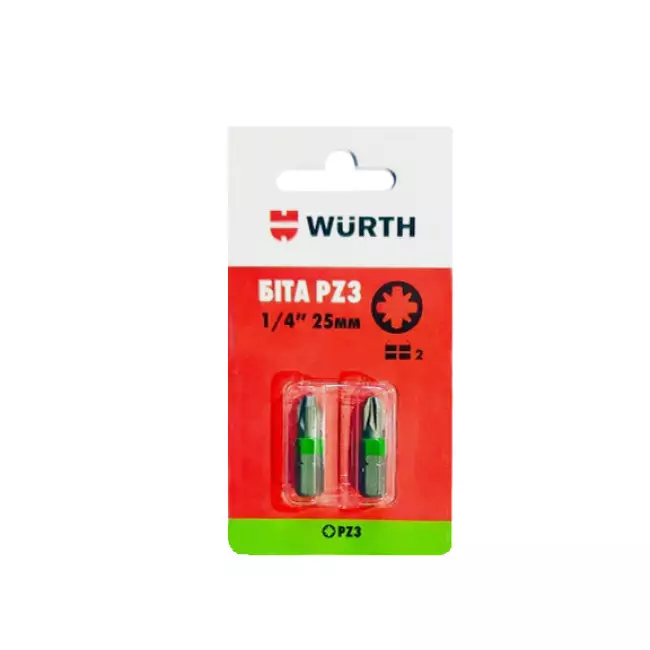 Бита WURTH HEX PZ1 1/4" 25мм 2шт (0614176653902)
