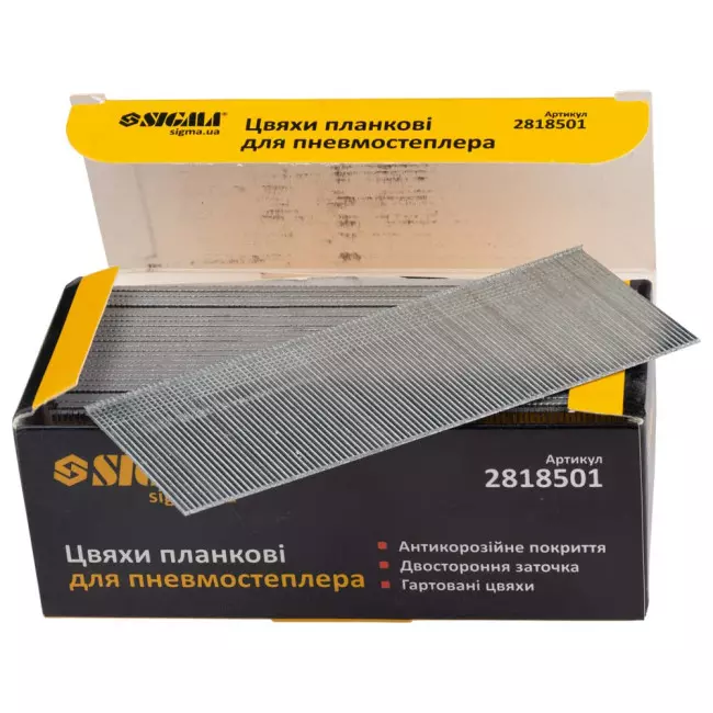 Цвяхи планкові SIGMA 50х1.25х1мм для пневмостеплера 5000 шт (2818501) Цвяхи планкові SIGMA 50х1.25х1мм для пневмостеплера 5000 шт (2818501)