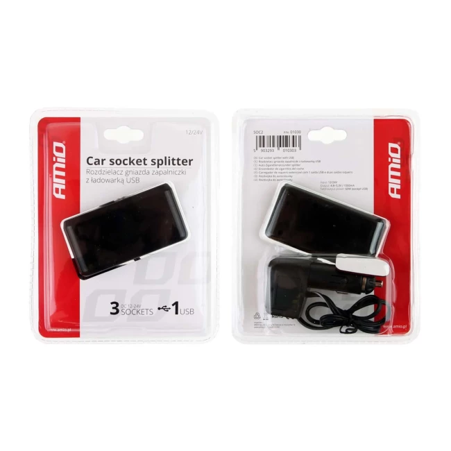 Разветвитель прикуривателя AMiO SOC2 3+1 USB (01030)