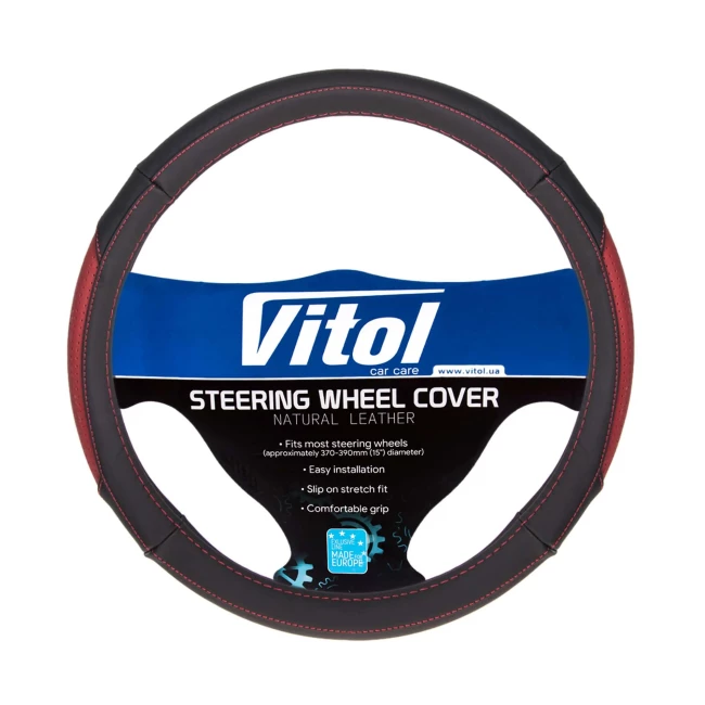 Чехол на руль VITOL с красными вставками (VL 567 BK/RD L) Чехол на руль VITOL с красными вставками (VL 567 BK/RD L)