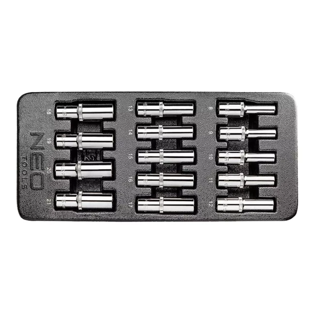 Головки сменные длинные NEO TOOLS 1/2", 8-21 мм, набор 8 шт. (84-243)