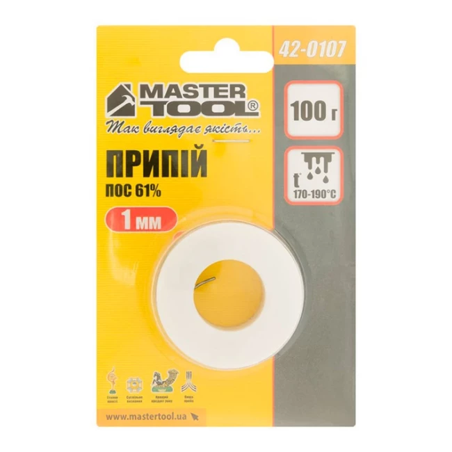 Припой Mastertool ПОС 61% 1 мм катушка 100 г (42-0107)