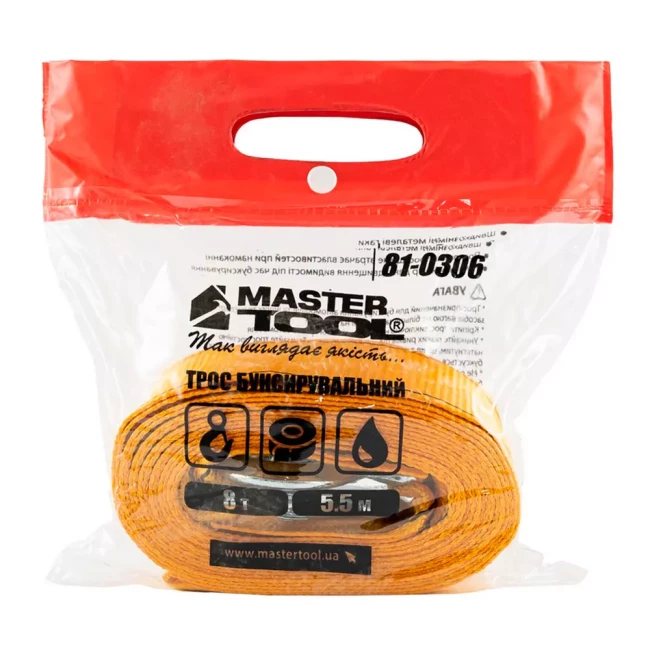 Трос буксировочный Mastertool 8 т 5,5 м* 65 мм, полиэстер (81-0306)