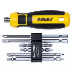 Отвертка с двухсторонними битами SIGMA 6в1 + адаптер CrV Mega (4009711)