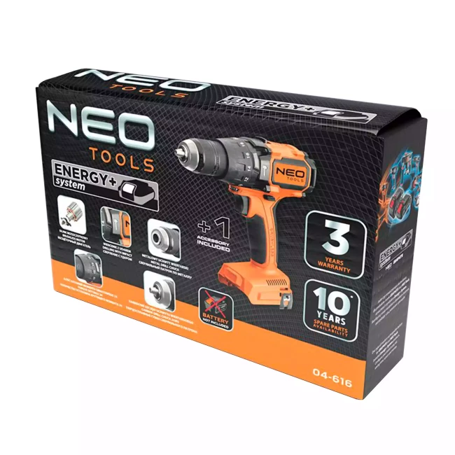 Дрель-шуруповерт NEO TOOLS безщеточная 100 Нм Energy+ (04-616)